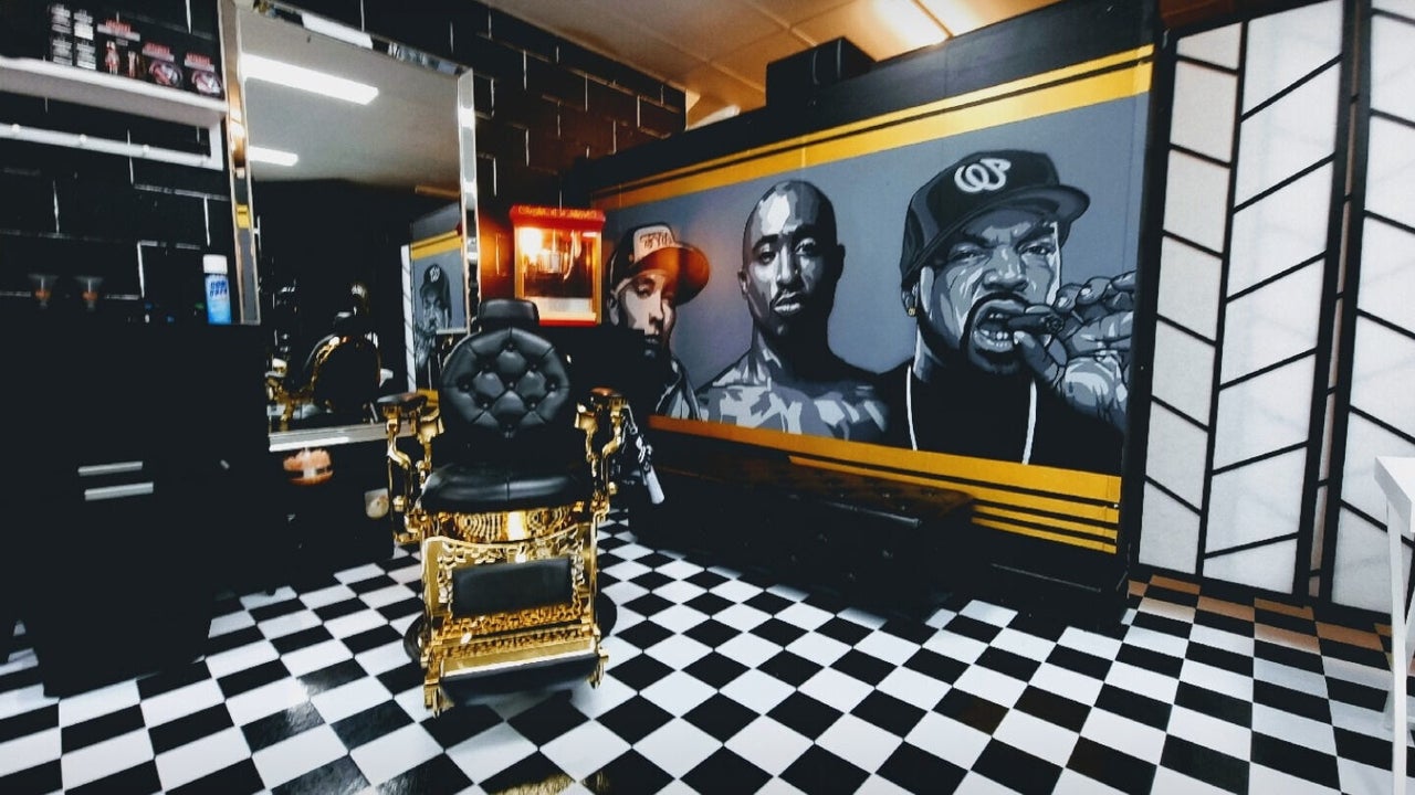 Timeless Barber Co interior with epic barber chairs and street art murals